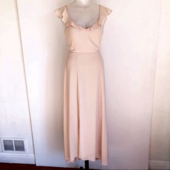 BHLDN DIANA TIE BACK RUFFLE SLIT BLUSH PARTY MAXI DRESS GOWN SIZE MEDIUM - Picture 3 of 11